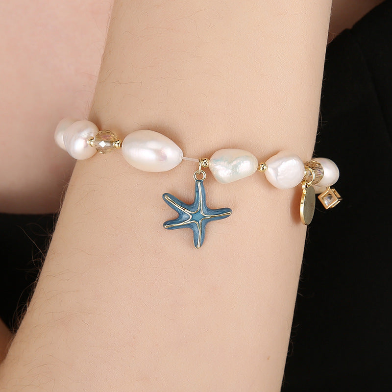 2025 New Ocean Style Baroque Freshwater Pearl Bracelet Women's Shell Starfish Fashion Chain Bracelet
