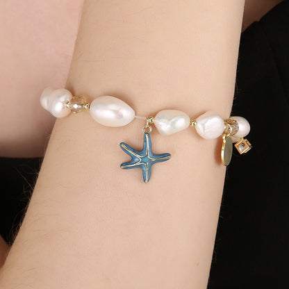2025 New Ocean Style Baroque Freshwater Pearl Bracelet Women's Shell Starfish Fashion Chain Bracelet