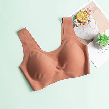 Black Large Size One-piece Seamless Silk No-wire Bra Women‘s Glossy Thin Detachable High Elastic Breathable Underwear