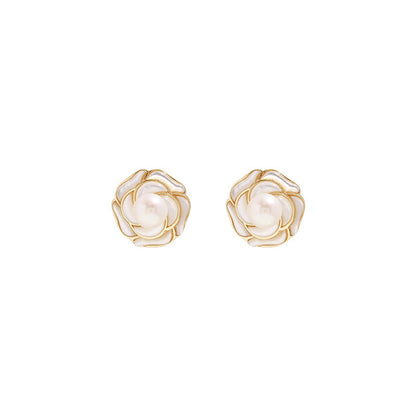 Camellia Pearl Light Luxury Personality Earrings Women‘s Niche Design Simple Versatile Ins Style Earrings