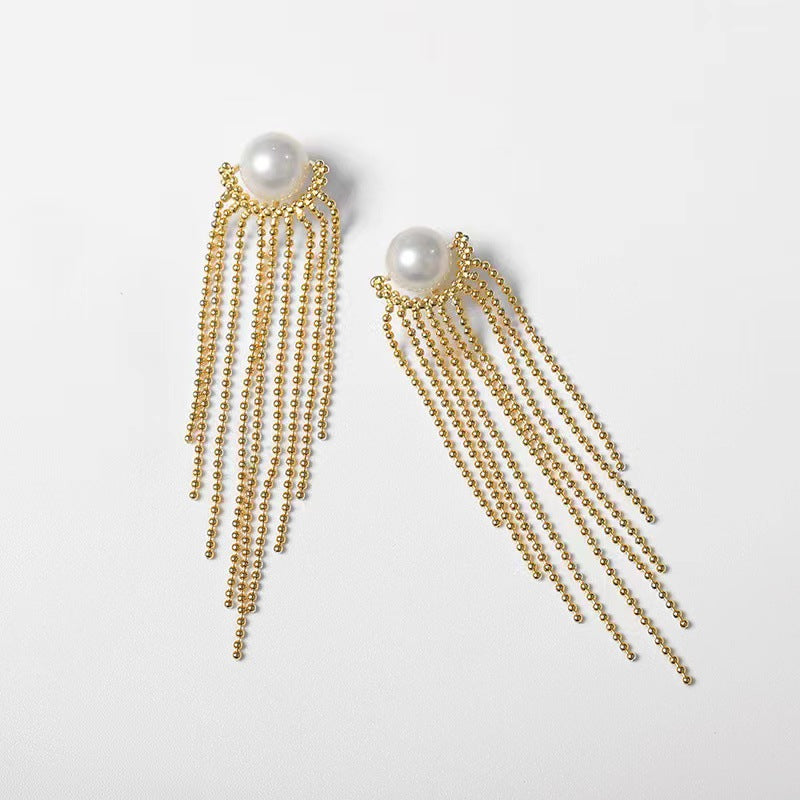 2025 New Style 925 Silver Freshwater Pearl Tassel Earrings Women‘s Water Drop Shape Trendy Celebrity Korean Version Fashion Eardrop