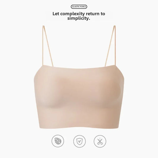 Skin Color Minimalist Style Beautiful Back Underwear Women's Summer Thin Seamless Silk Tube Top Small Camisole Bottoming Vest With Chest Pad