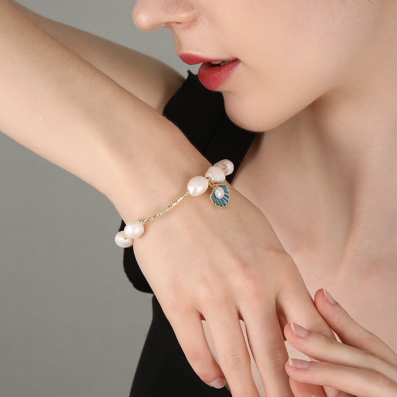 2025 New Ocean Style Baroque Freshwater Pearl Bracelet Women's Shell Starfish Fashion Chain Bracelet