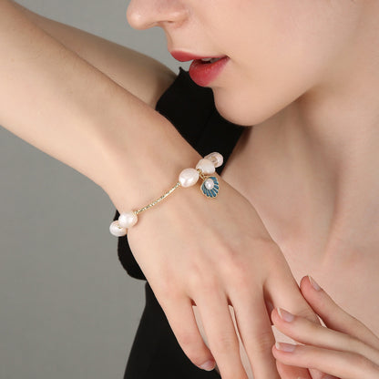 2025 New Ocean Style Baroque Freshwater Pearl Bracelet Women's Shell Starfish Fashion Chain Bracelet