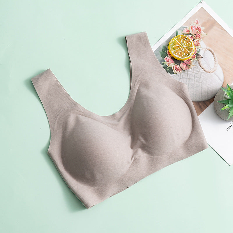 Black Large Size One-piece Seamless Silk No-wire Bra Women‘s Glossy Thin Detachable High Elastic Breathable Underwear