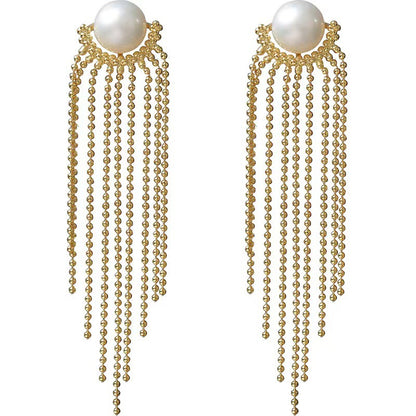 2025 New Style 925 Silver Freshwater Pearl Tassel Earrings Women‘s Water Drop Shape Trendy Celebrity Korean Version Fashion Eardrop