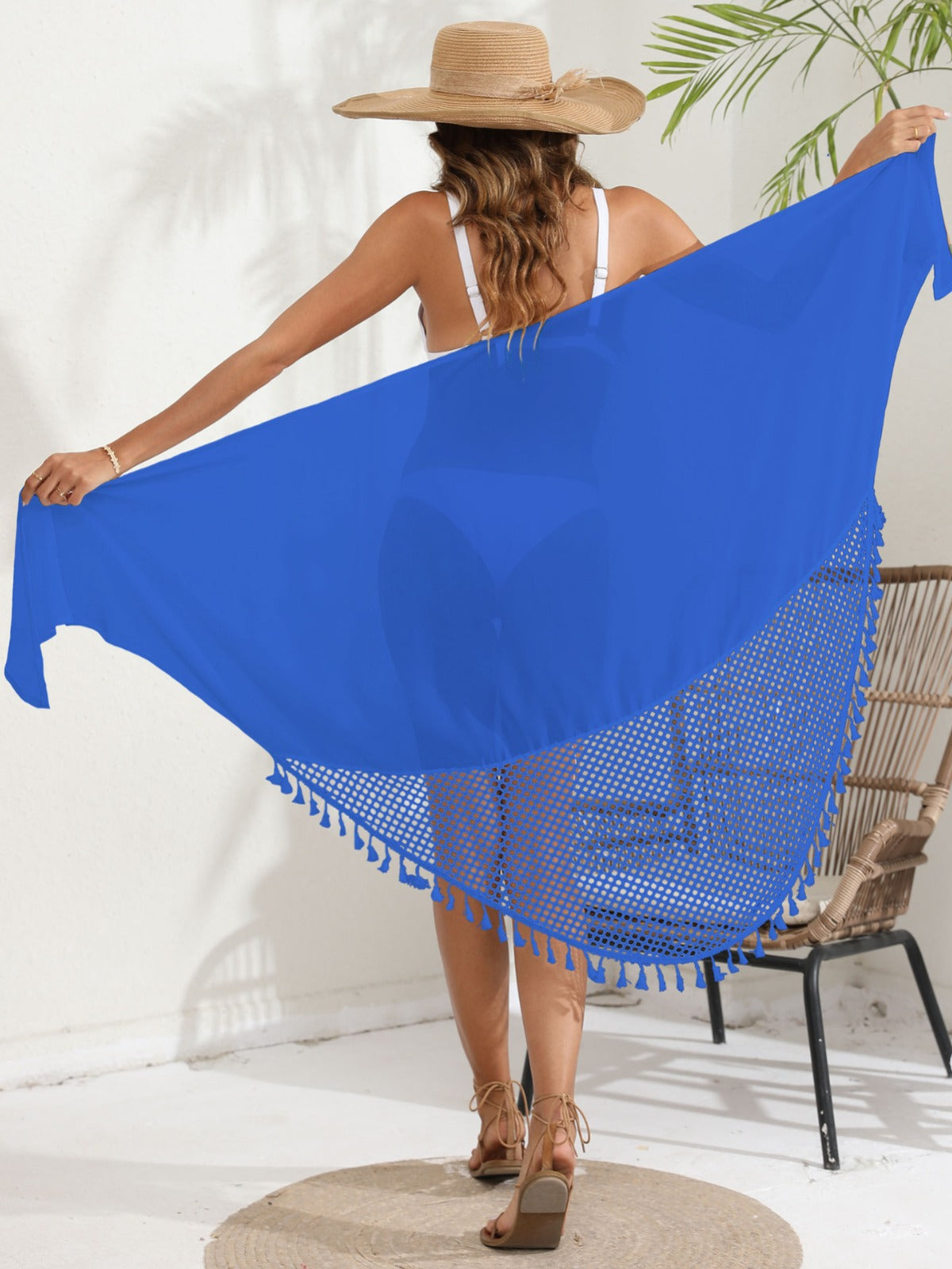 New Apricot Color Personality Chiffon Swimsuit Beach Skirt Women's Mesh Tassels One-piece Strap Skirt Sunscreen Shawl