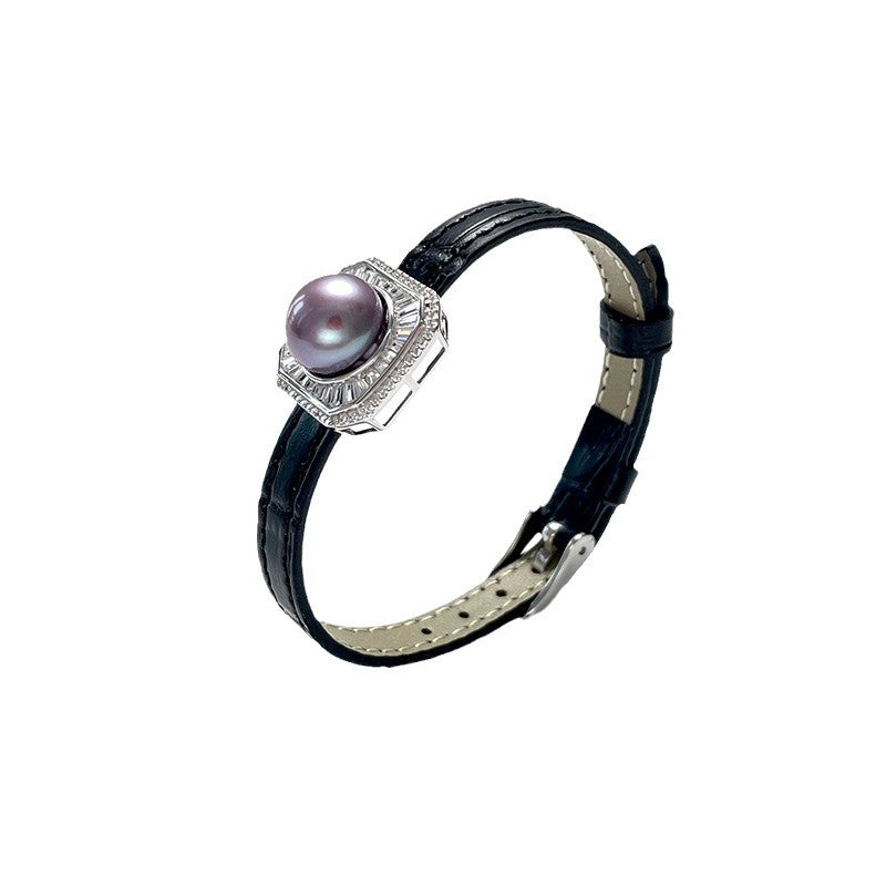 Freshwater Pearl Silver Belt Buckle Design Bracelet Women's Fashion Personality Korean Celebrity Version Hand Jewelry