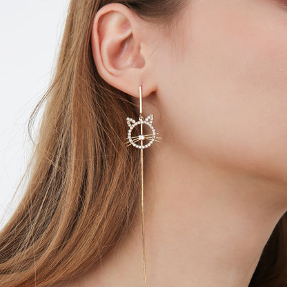 Personalized Cat Fish Asymmetrical Fashion Earrings Women‘s New Style Long Tassels Popular Online Celebrity Earrings