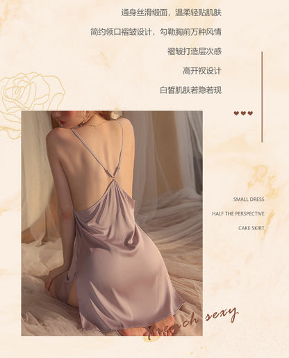 Rose Gold V-neck Pure Princess Style Ice Silk Suspender Nightdress Women's Summer Sexy High-end Thin Loungewear Sleepwear