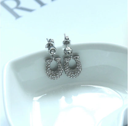 2025 Women's Gold Silver COA Inlaid Diamonds C Letter Pattern Logo Earrings Jewerly