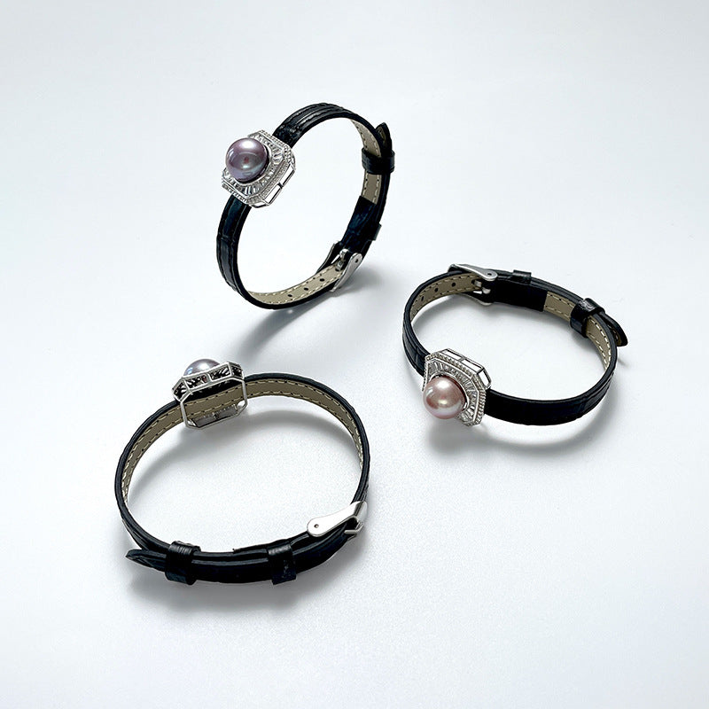 Freshwater Pearl Silver Belt Buckle Design Bracelet Women's Fashion Personality Korean Celebrity Version Hand Jewelry
