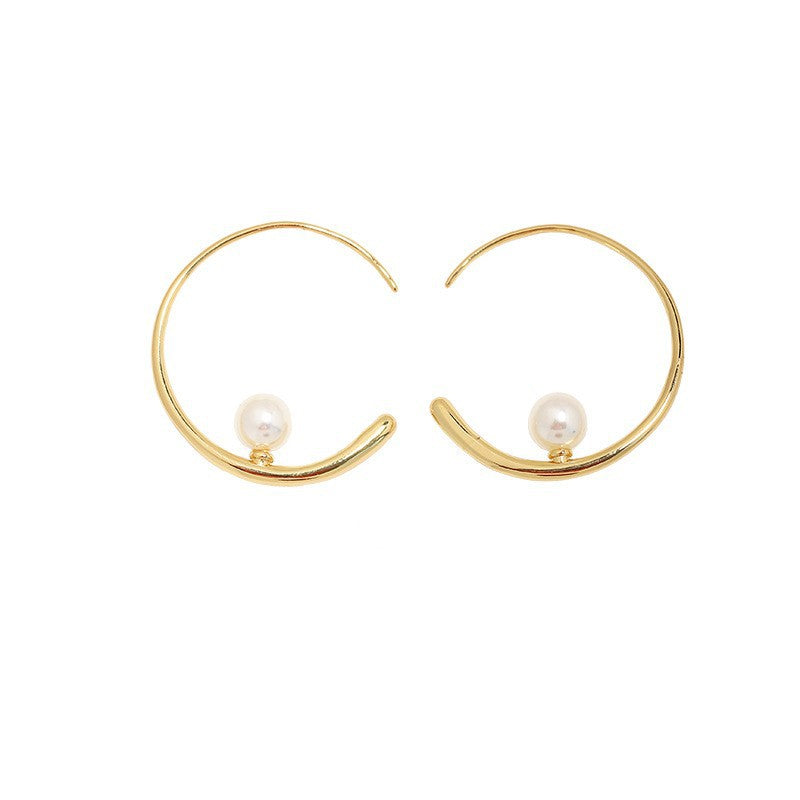 French Light Luxury High-end Fashion Commuter Brass Earrings Women‘s 925 Silver Ring Shell Bead Gold Earrings