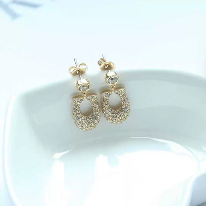 2025 Women's Gold Silver COA Inlaid Diamonds C Letter Pattern Logo Earrings Jewerly