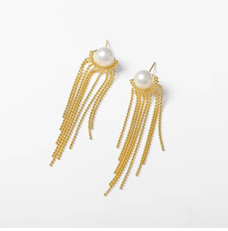 2025 New Style 925 Silver Freshwater Pearl Tassel Earrings Women‘s Water Drop Shape Trendy Celebrity Korean Version Fashion Eardrop