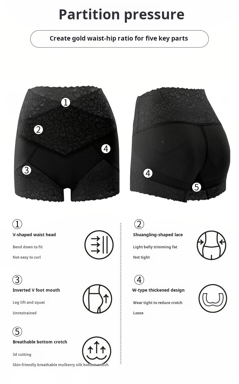 Skin Color Silk Lace High Waist Tummy Control Briefs Pants Women‘s Seamless High Elastic Hip Lifting Body Shaping Underwear Anti-Exposure Safety Underpants